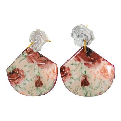 Rose Tab Floral Abstract Triangle Recycled Earring