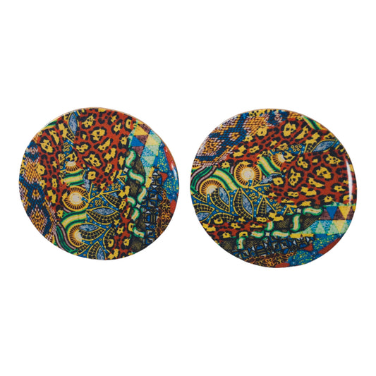 Blue Ankara Pattern Round Disc Recycled Earrings