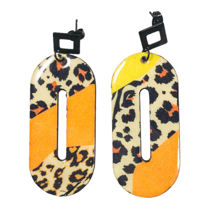 Orange & Yellow Leopard Print Recycled Earrings