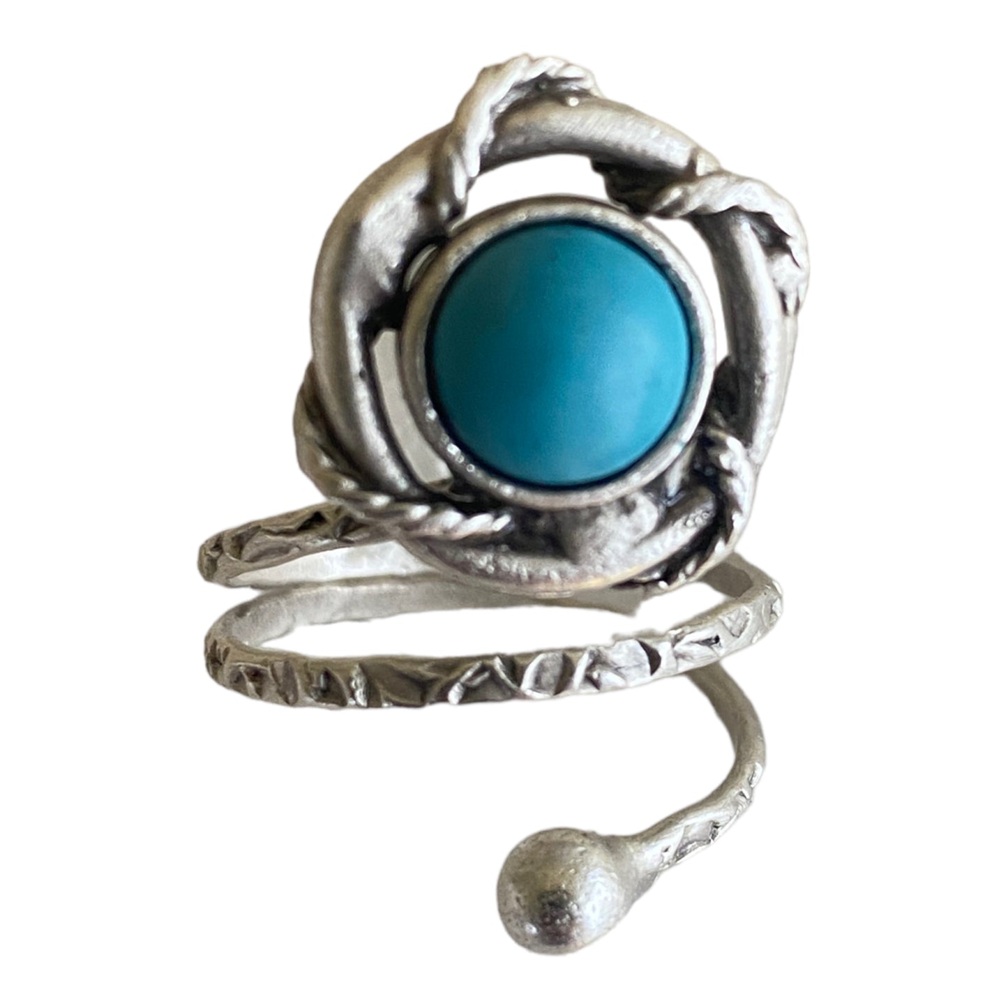 Cement Center Flower Turquoise Silver Tone Adjustable Ring