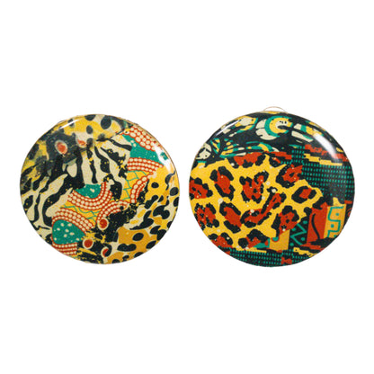 Red Black & Green Ankara Animal Pattern Round Disc Recycled Earrings