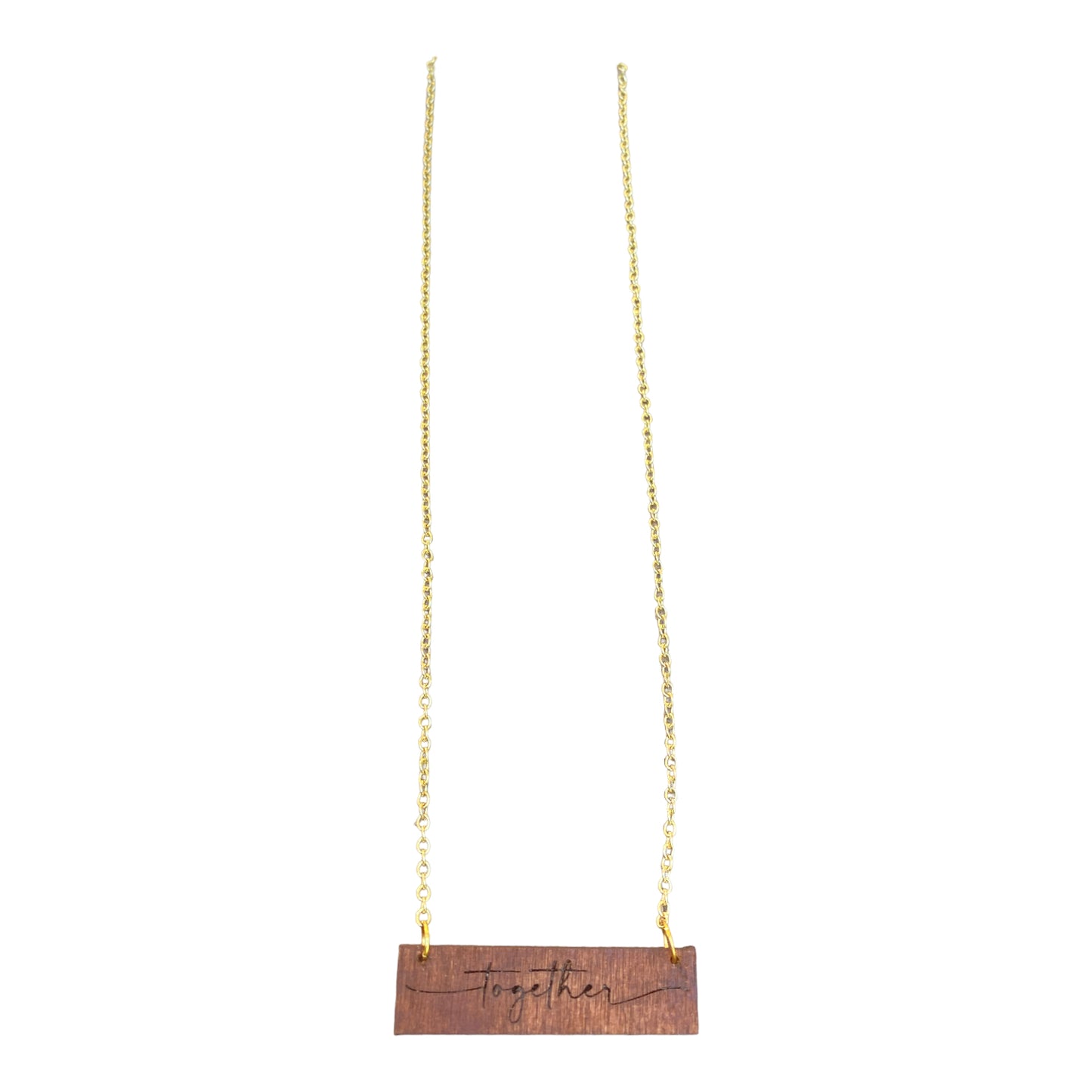 Wood Bar "Together" Necklace w/Gold Chain