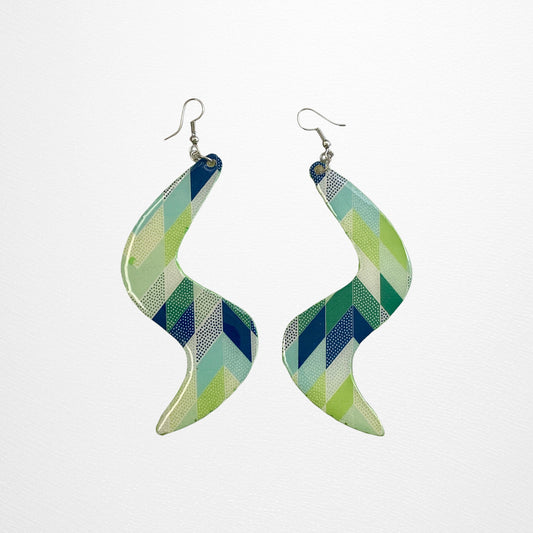 Blue & Mint  Abstract "S" Recycled Earrings