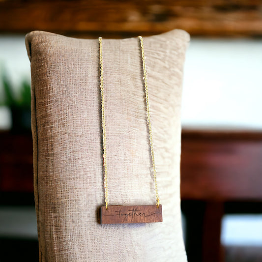 Wood Bar "Together" Necklace w/Gold Chain