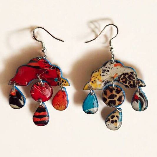 Colorful Floral Arch Drop Earrings – Handmade Recycled Chipboard Jewelry