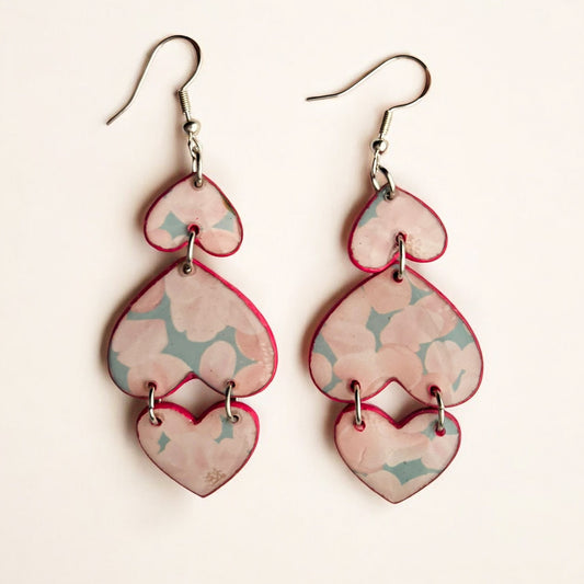 Bold Bloom Heart Dangle Earrings – Floral Statement Earrings
