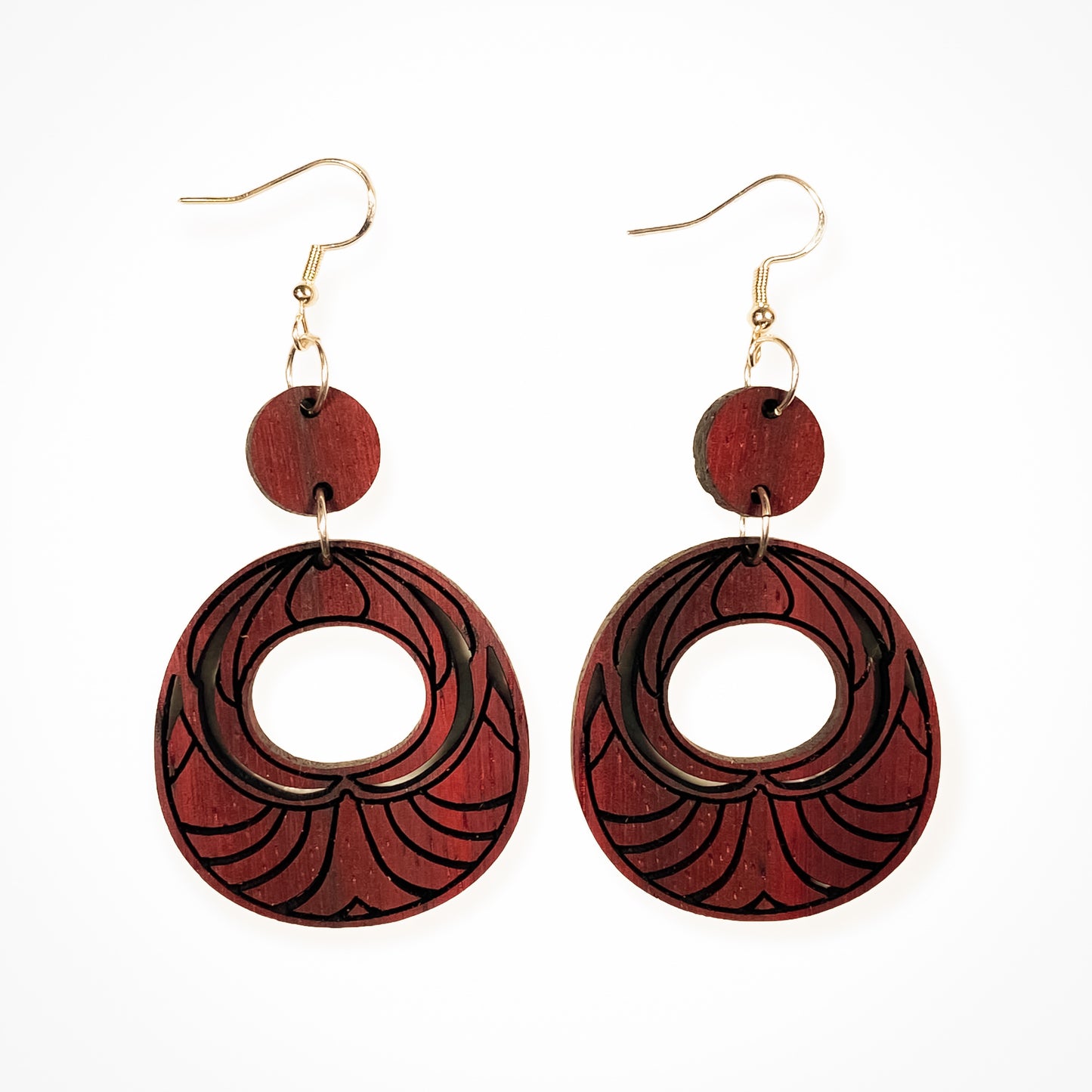 African Padauk Wood  Scallop Earrings