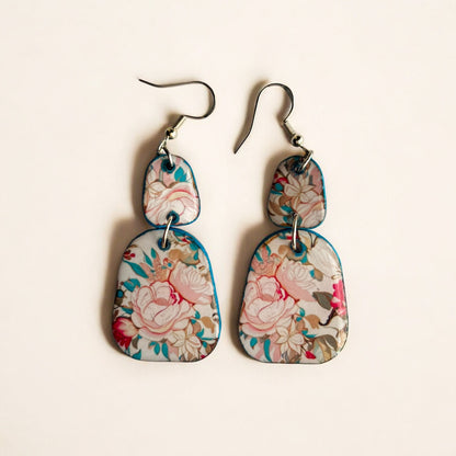 Floral-Inspired Dangling Earrings – Colorful Geometric Statement Earrings