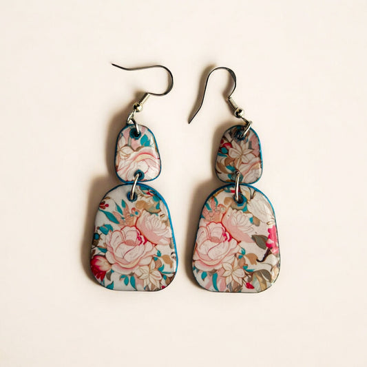Floral-Inspired Dangling Earrings – Colorful Geometric Statement Earrings