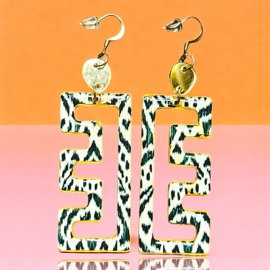 Zebra w/ Gold Acrylic Recycled Chipboard Earrings