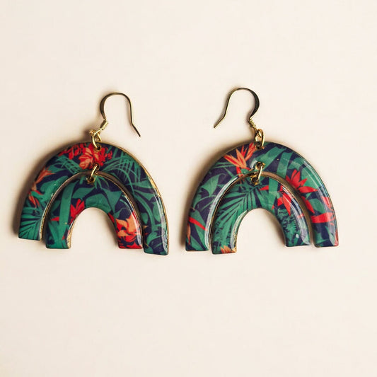 Colorful Layered Arched Tropical Earrings – Lightweight Eco-Friendly Design