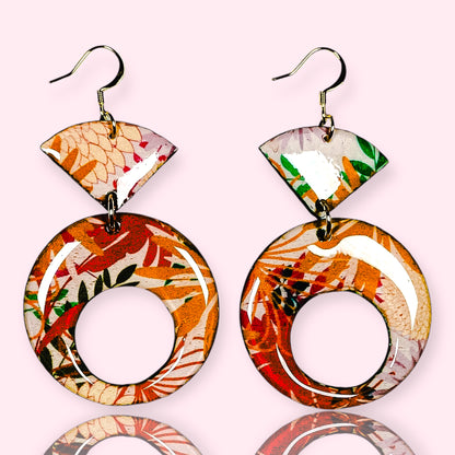 Muted Tropical Pattern Open Circle Earring