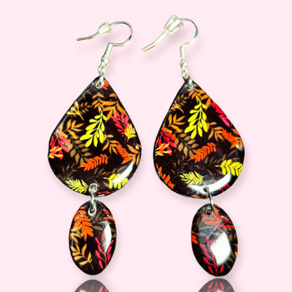 Black Floral Teardrop Recycle Chipboard Earrings
