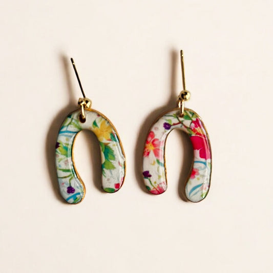 Mini Arch Floral Drop Earrings with Gold Ball Post