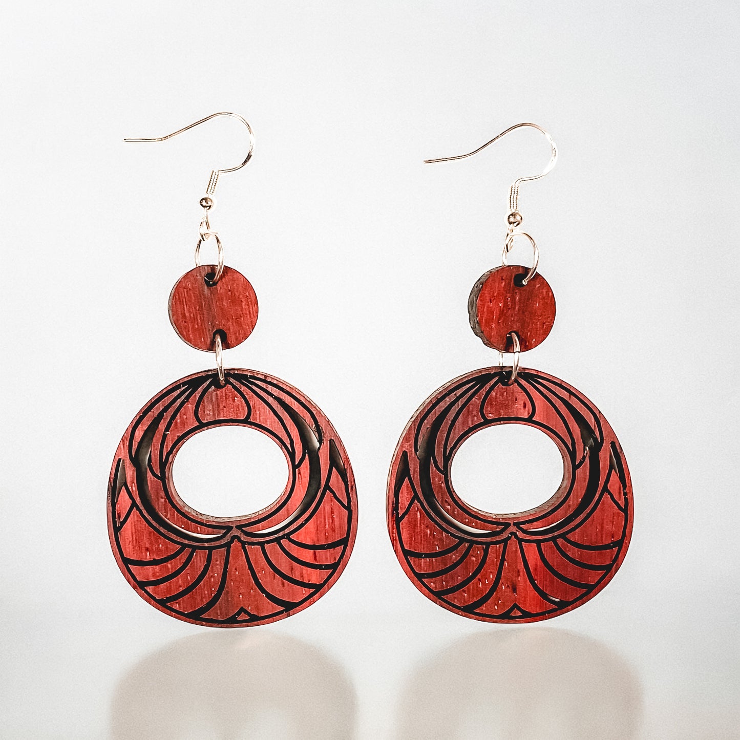 African Padauk Wood  Scallop Earrings