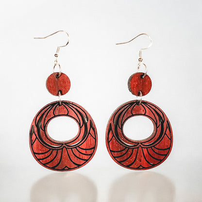 African Padauk Wood  Scallop Earrings