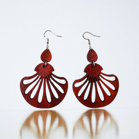African Padauk Wood  Fan Shaped Earrings