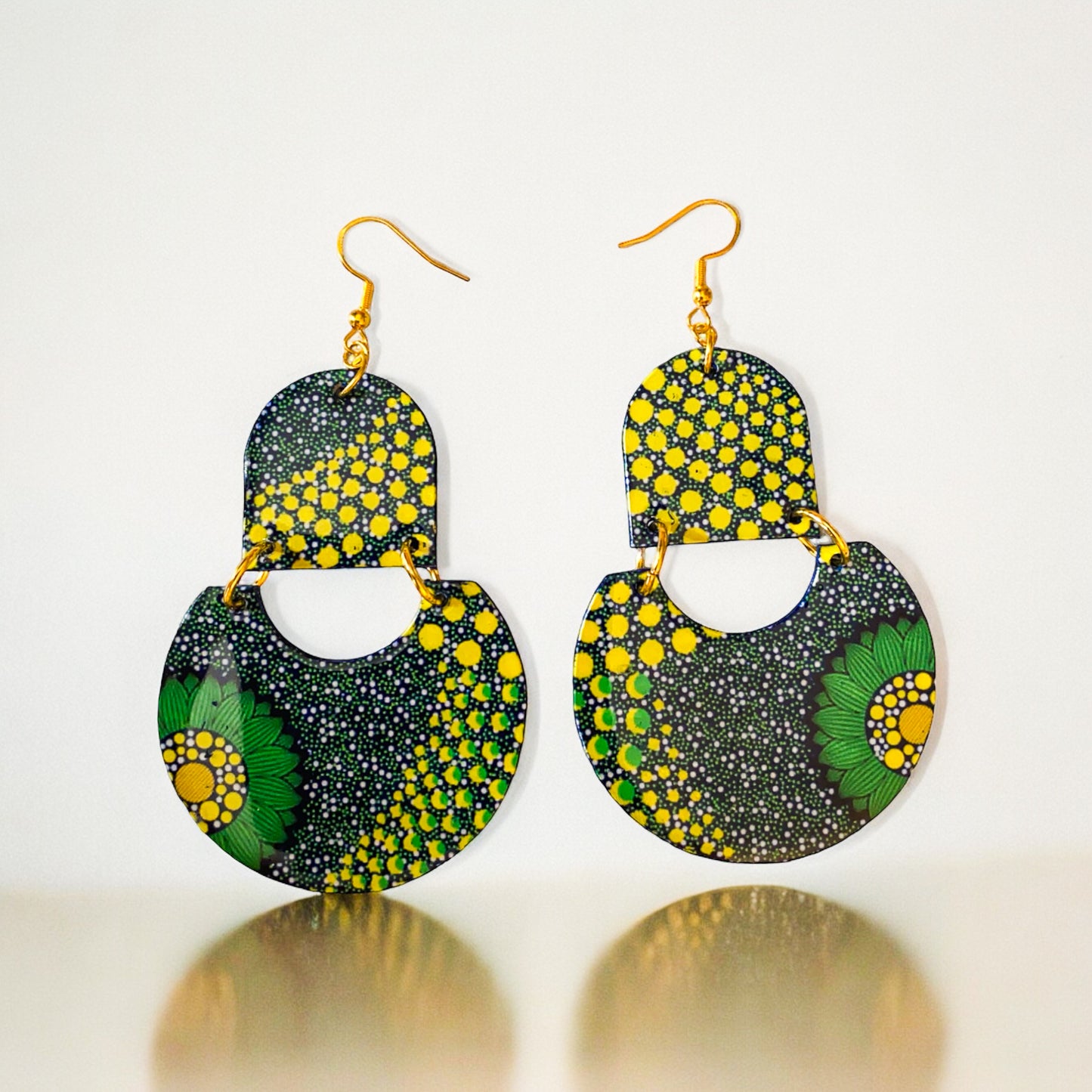 Navy Blue & Yellow Ethnic Pattern Recycled Earrings