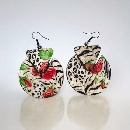 Floral & Animal Print Recycled Earring with Triangle Tab