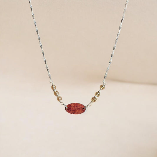 Mahogany Wood & Smoky Quartz Necklace – Grounding Energy Jewelry