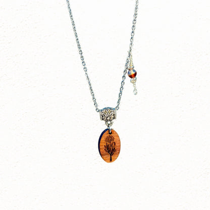 Personalized Birth Flower Necklace – Laser-Engraved Wood & Healing Stone Jewelry