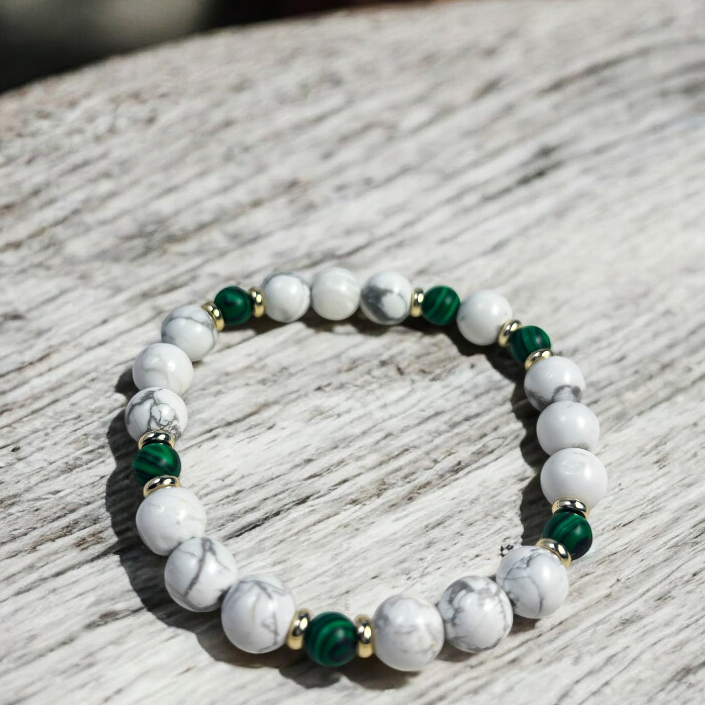 Howlite & Malachite Stretch Bracelet – Natural Stone Energy Jewelry