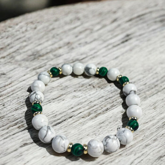 Howlite & Malachite Stretch Bracelet – Natural Stone Energy Jewelry