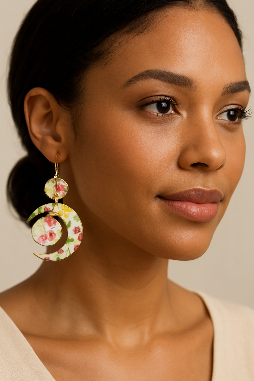 Crescent Moon Flower Pattern-Boho Floral Statement Earrings