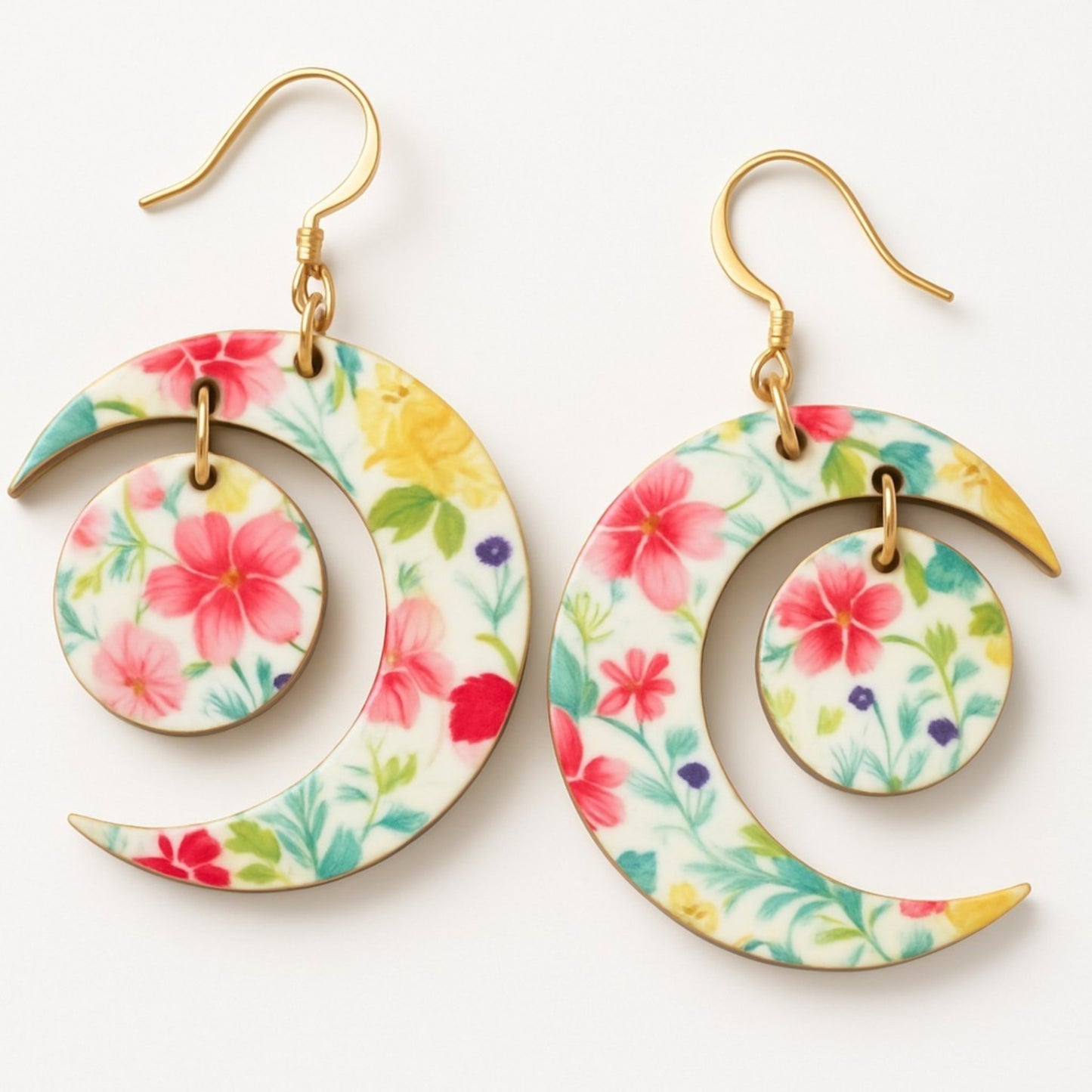 Crescent Moon Flower Pattern-Boho Floral Statement Earrings