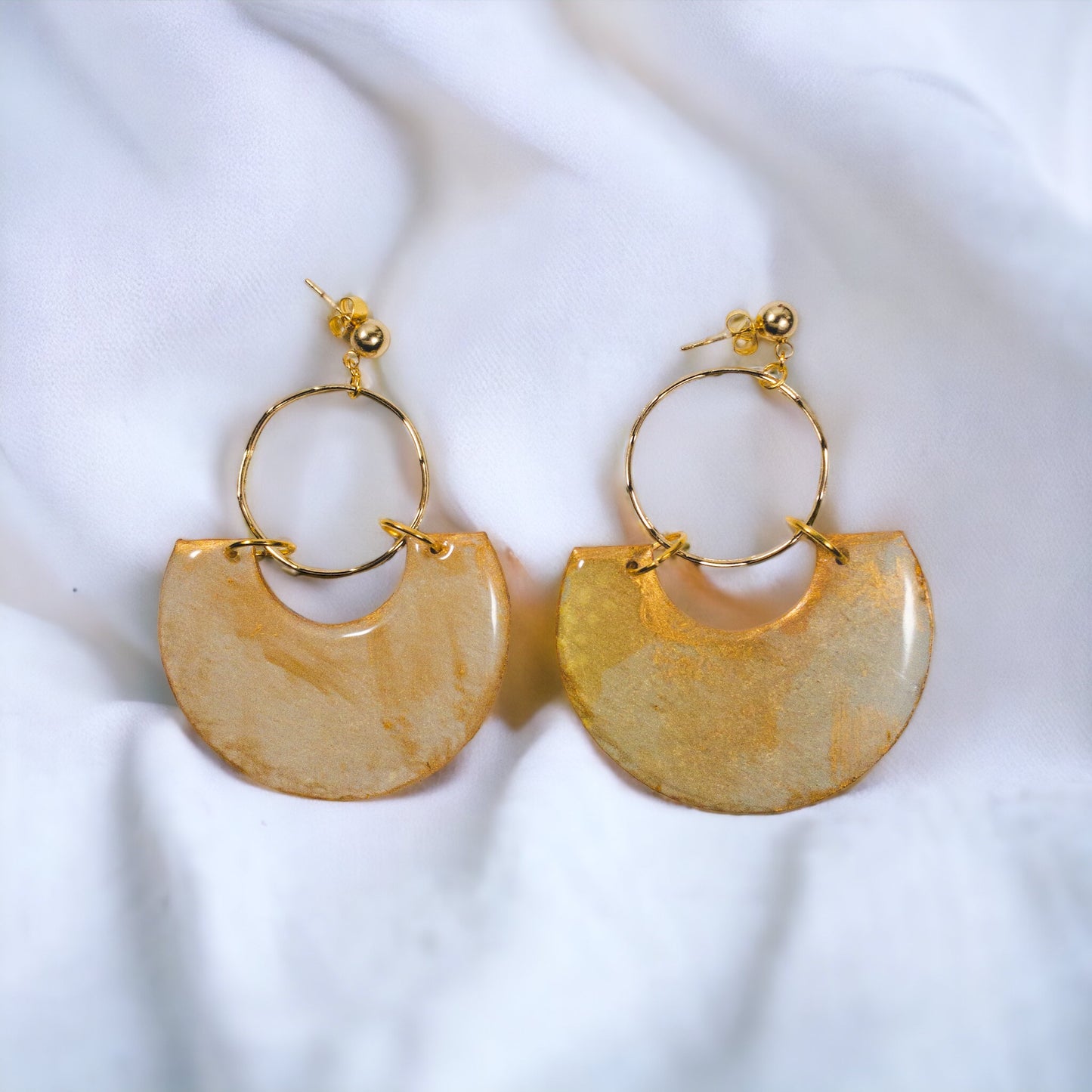 Golden Iridescent Half-Circle Drop Recycled Earrings