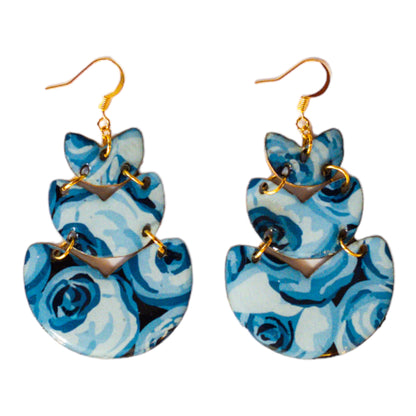 Shades of Blue Triple Flower Drop Recycled Earrings