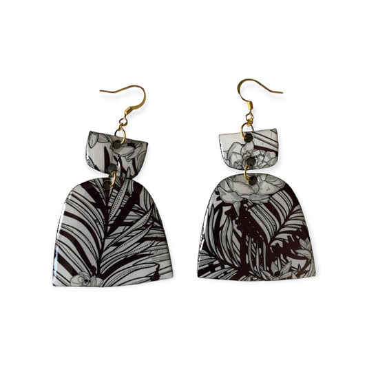 Black and White Abstract Tropical Recycled Earring