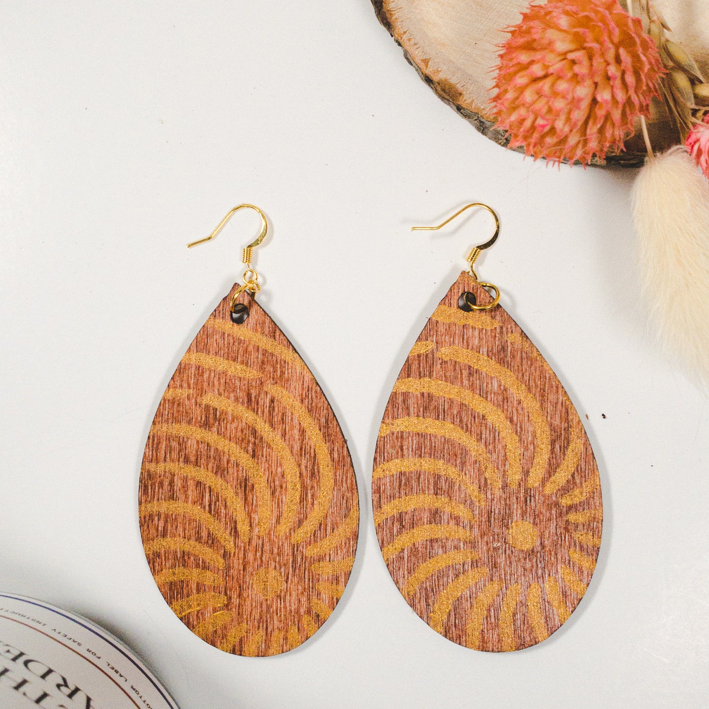 Light Cherry Teardrop Wood Tribal Earrings