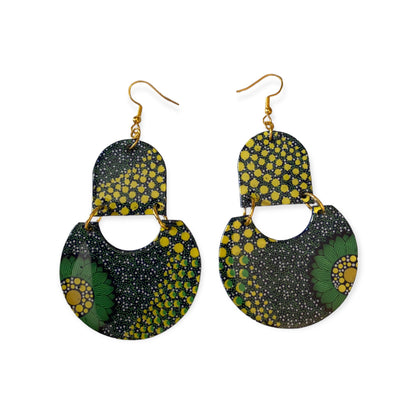 Navy Blue & Yellow Ethnic Pattern Recycled Earrings