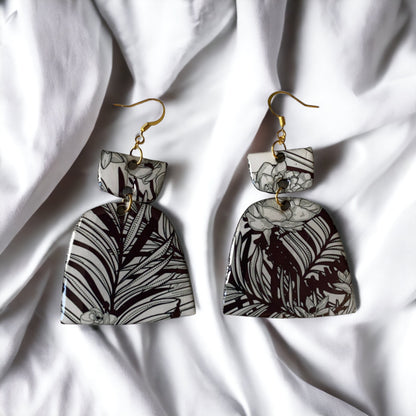 Black and White Abstract Tropical Recycled Earring