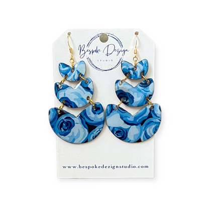 Shades of Blue Triple Flower Drop Recycled Earrings