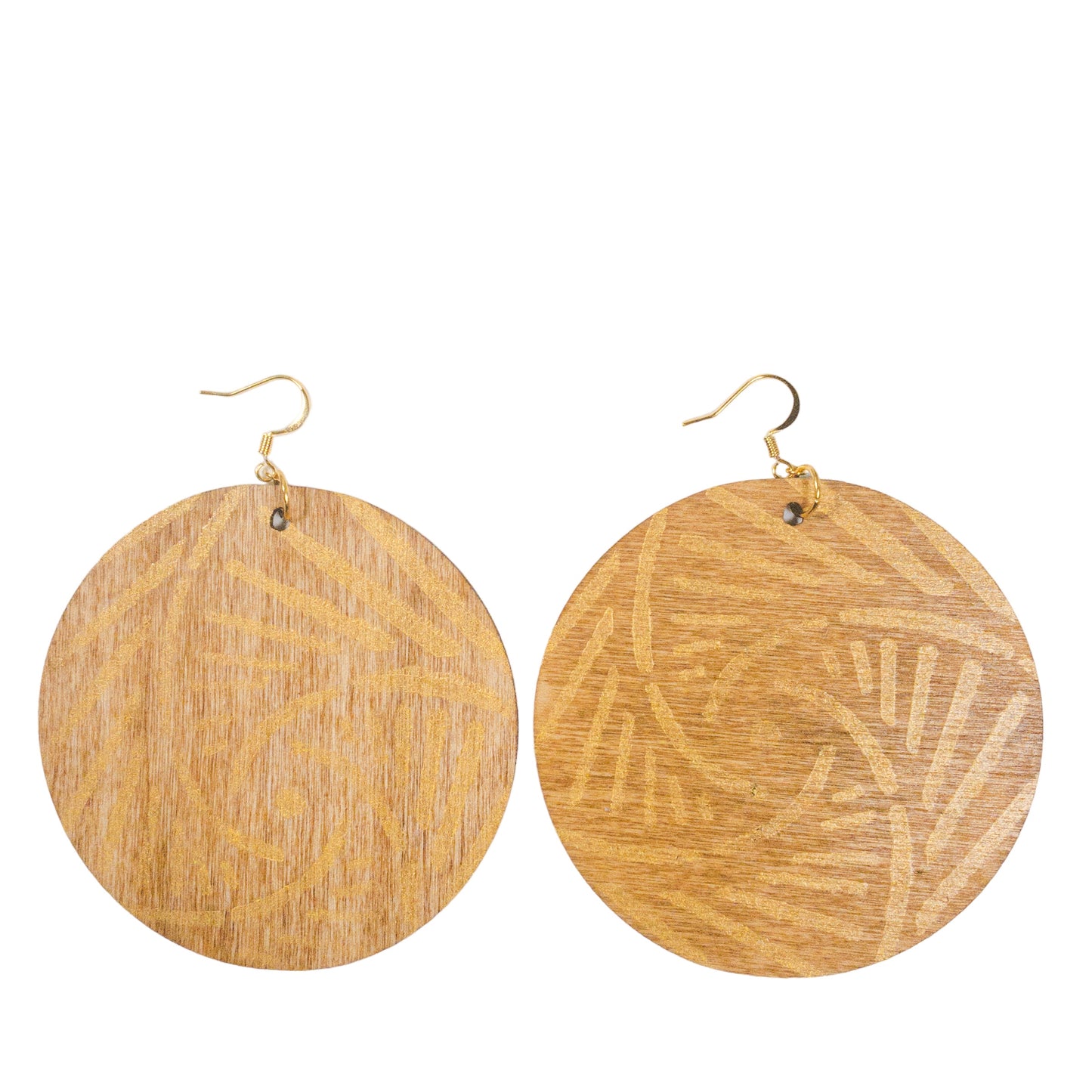 Wheat Round Wood Tribal Earrings
