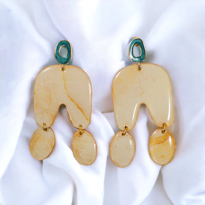 Golden Retro Abstract  Recycled Earrings