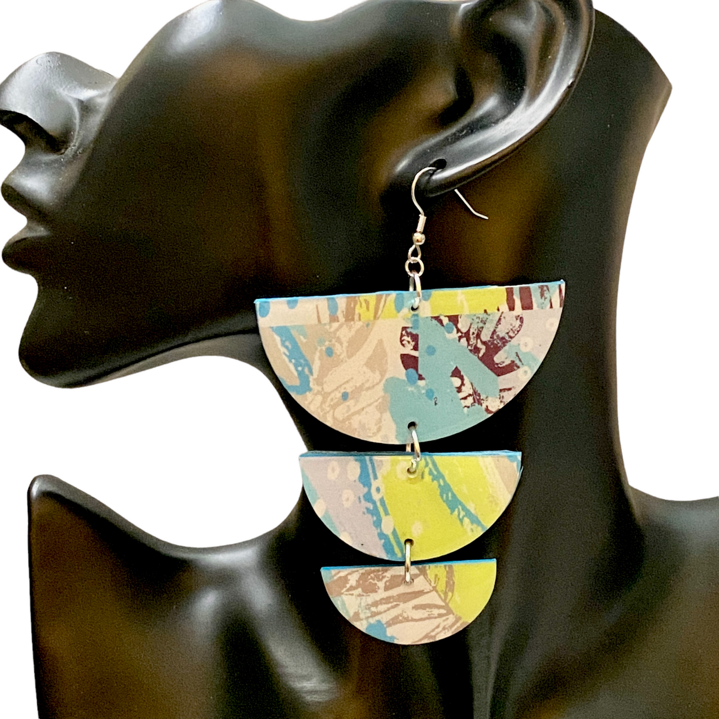 Peri Lime & Blue Geometric Tropical Recycled Earrings