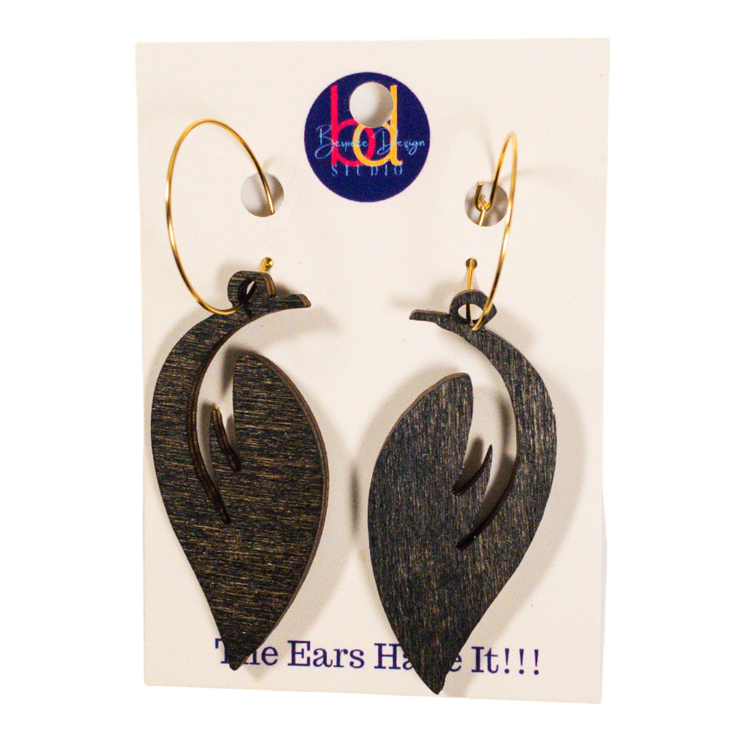 Walnut Stain Hoop Leaf Wood Earring