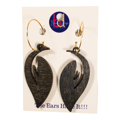 Walnut Stain Hoop Leaf Wood Earring