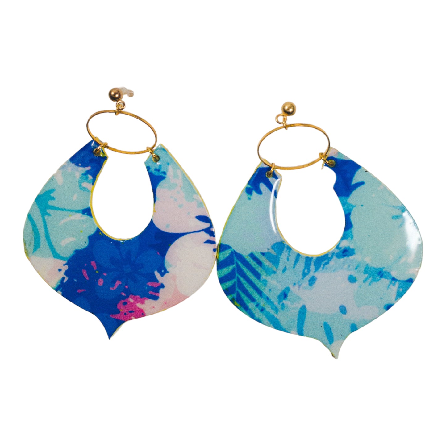 Pastel Blue and Pink Tropical Abstract DangleEarrings