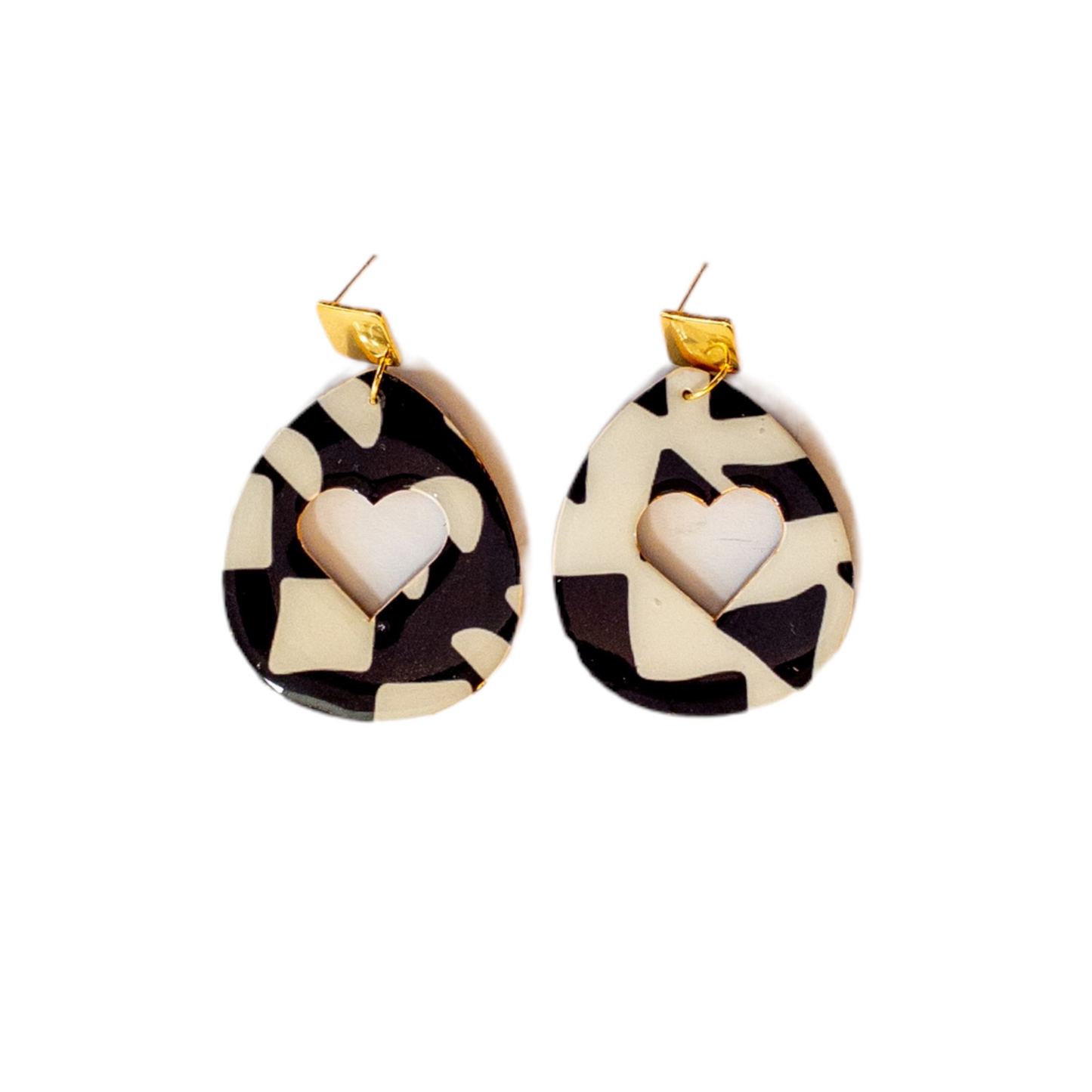 Black & White Open Heart Recycled Earrings