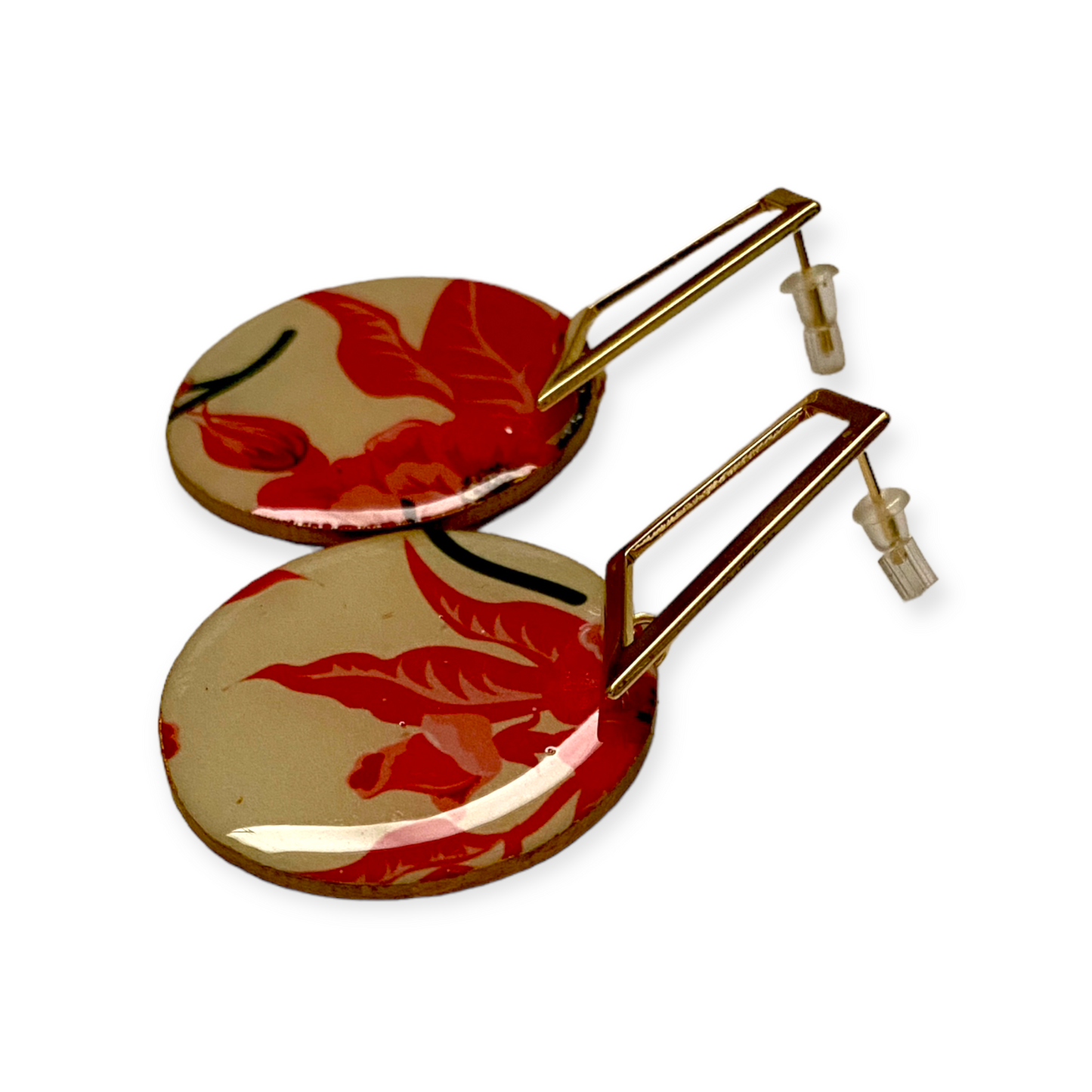 Round Bright Fuchsia Flower with Asymmetrical Gold Post