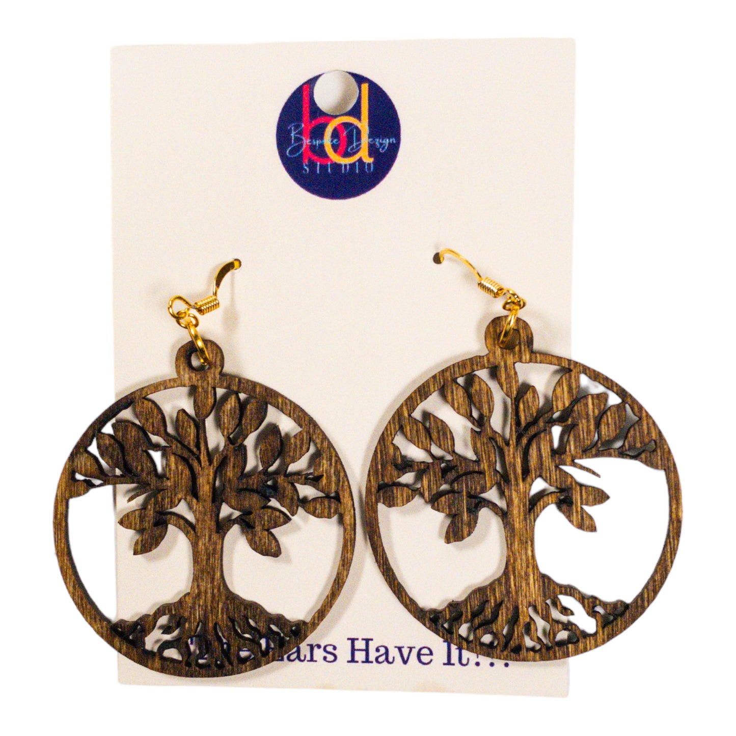 Tree of Life Round Wood Earrings