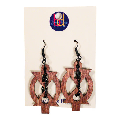 Cherry Stained Boa Me Na Me Mmoa Wo Adinkra Symbol Earring with Chains
