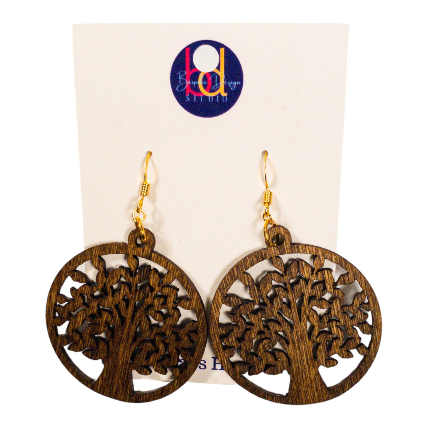 Tree of Life II Round Wood Earrings