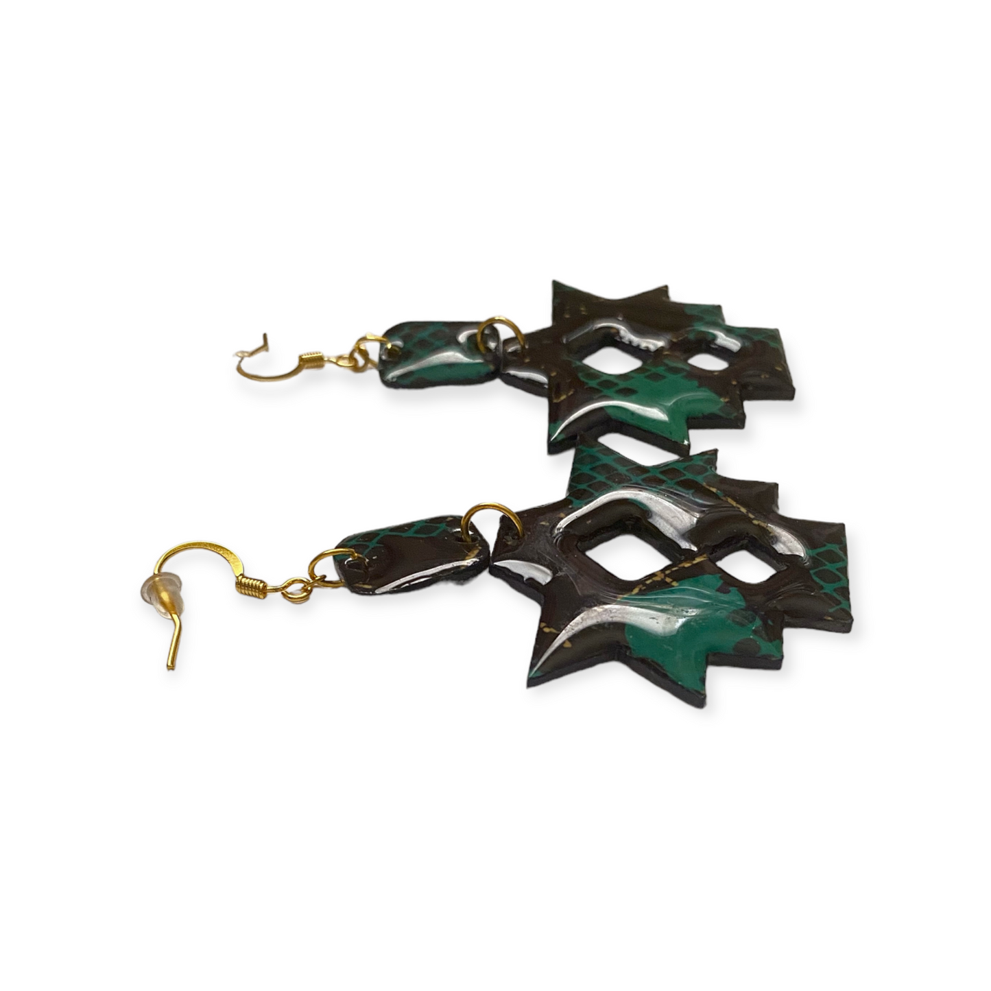 Navy & Green Snake Aztec Recycled Earrings