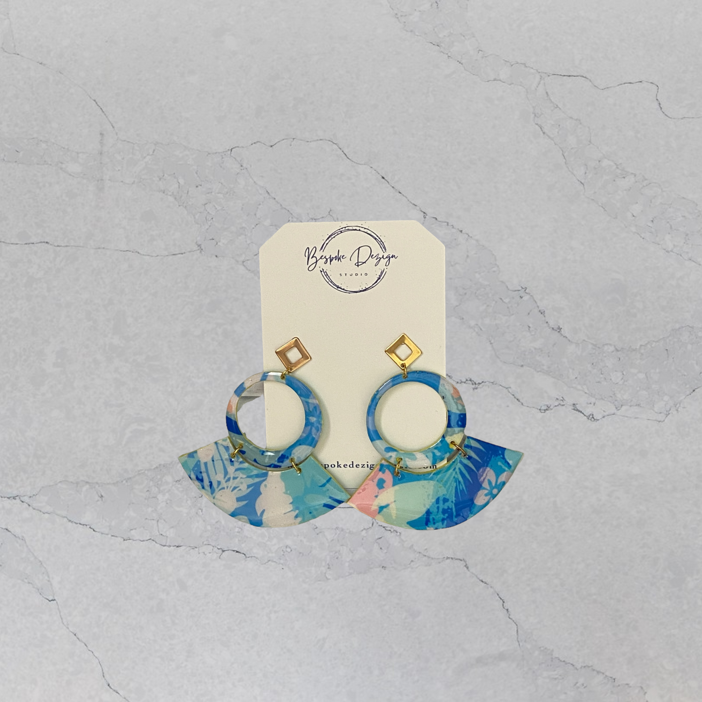Pastel Blue and Pink Tropical Open Circle w/Arch Earrings