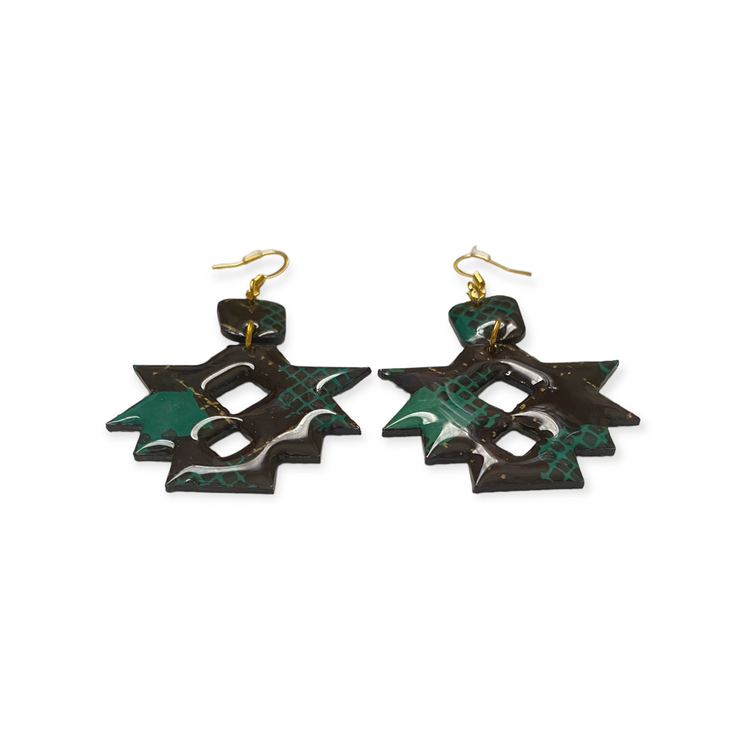 Navy & Green Snake Aztec Recycled Earrings